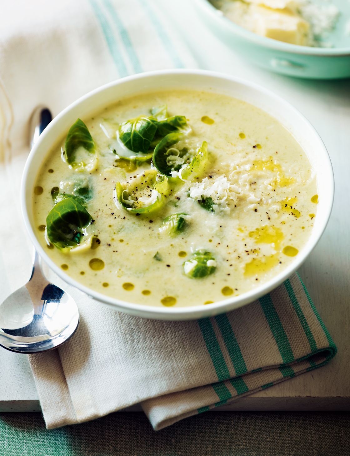 Brussels sprout and cheddar soup Sainsbury`s Magazine
